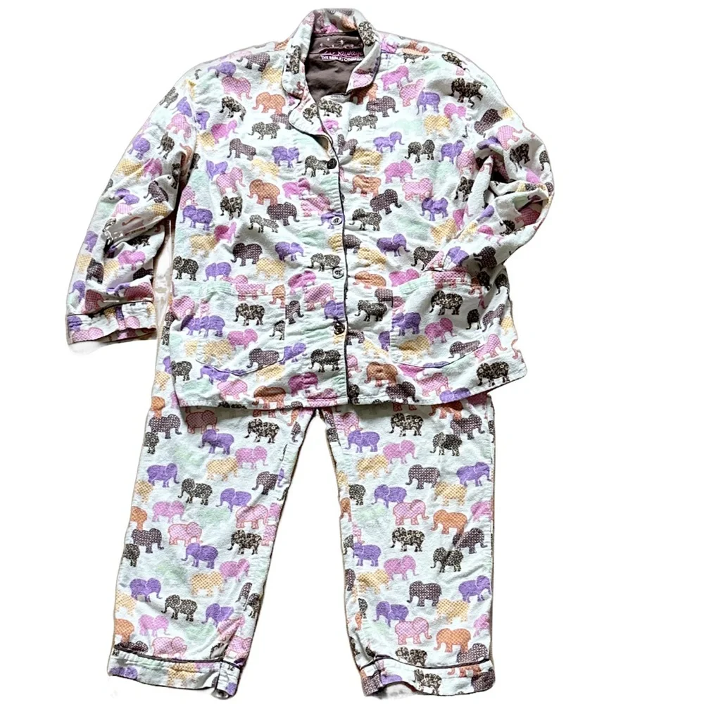 Colorful Elephants Pajama Set ~ M/L - Picture 4 of 16